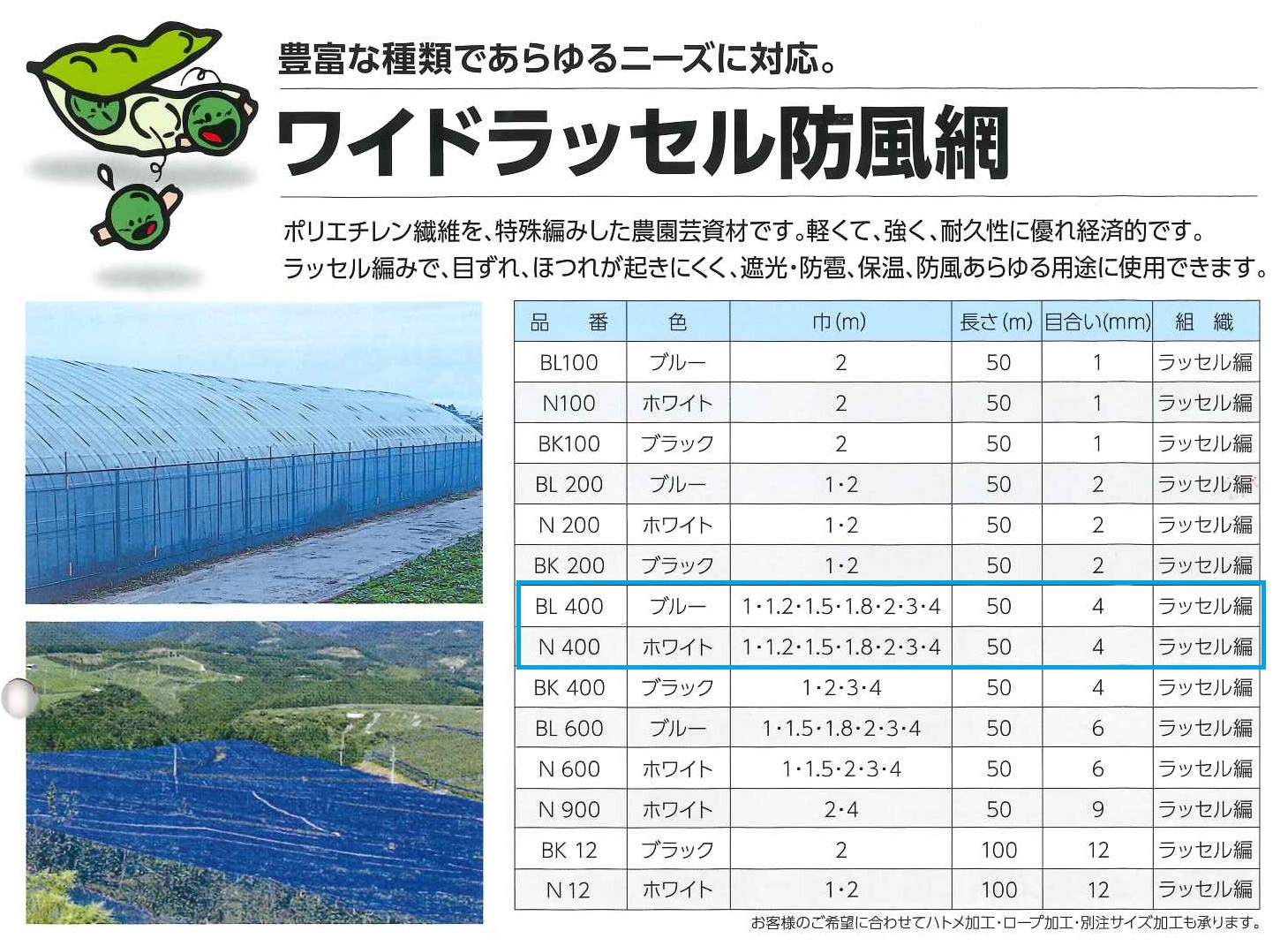 日本ワイドクロス ワイドラッセル防風ネット BL200 (ブルー) 目合2mm